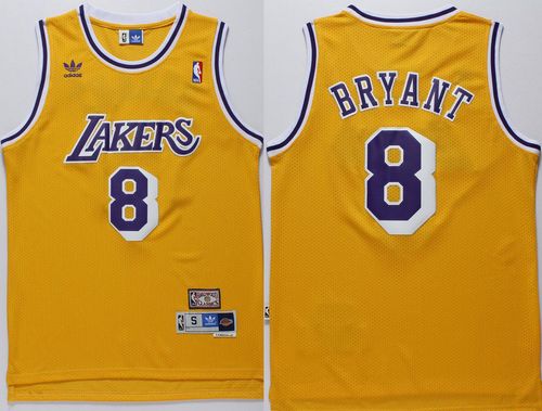 Men's Los Angeles Lakers #8 Kobe Bryant Gold NBA Throwback Stitched Jersey